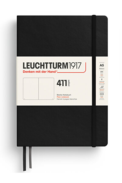 Leuchtturm1917 Notebook Medium Size (A5), Hard Cover, 411 Pages, Plain, Black