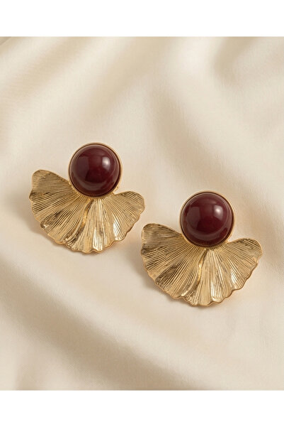HOSBUTIK Gold Burgundy Color Large Size Za Earrings