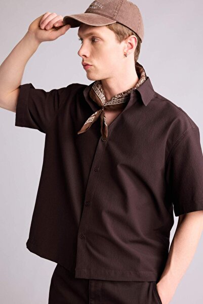DeFacto Boxy Fit Shirt Collar Crinkle Short Sleeve Shirt F7974Ax26Sm