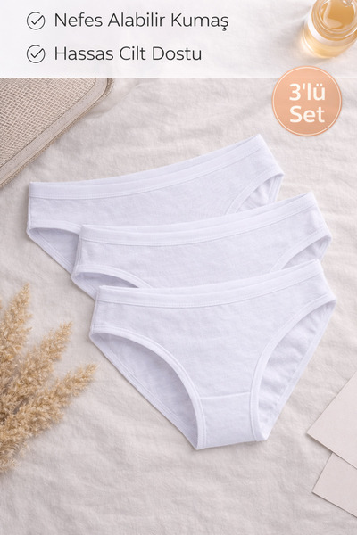 PİAURA Women's Bikini Panties White 3-Piece Set