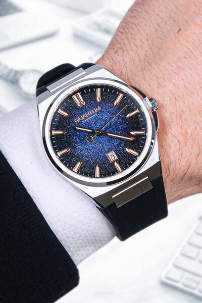 Quantum Special Design 10 Atm Sapphire Glass Silicone Cord Steel Case Men's W...