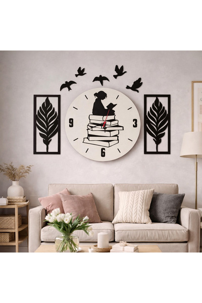 mrchediyesepeti Young Girl's Room Wall Clock 40 cm Girl Reading a Book Themed...