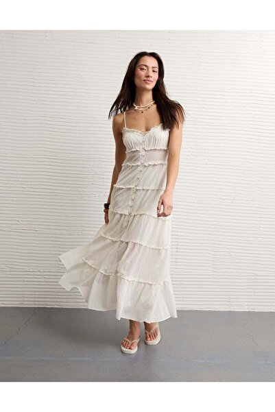 AMERICAN EAGLE AE Button-Up Ruffle Midi Dress