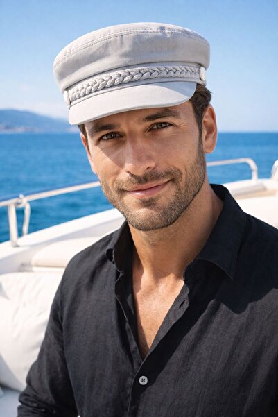 FELLMENS Gray Accessory Detailed Cotton Sailor Captain Men's Hat