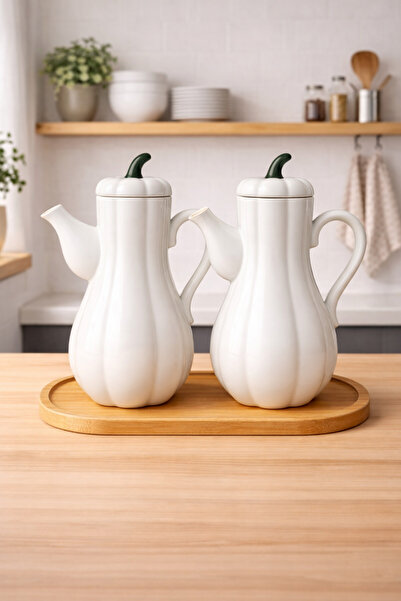 Woodcept. 2'li Stantlı Beyaz Porselen Bal Kabak Tasarım Vakumlu Pumpkin Seris...