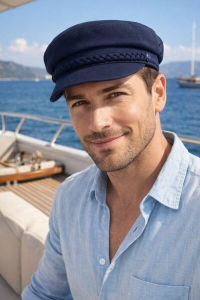 FELLMENS Navy Blue Accessory Detailed Cotton Sailor Captain Men's Hat