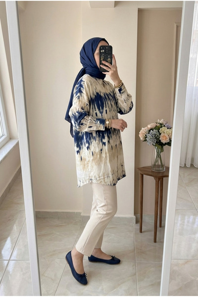 Kirazca Butik Women's Patterned Shirt Collar Tunic Long Sleeve Comfortable Fi...