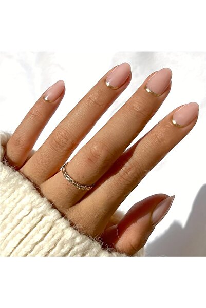 Arabest 30-Piece Press-On Artificial Fingertips, Short Gold Foil Design with ...