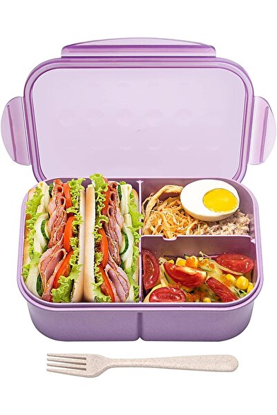 Arabest 3-Compartment Bento Box with Fork, Leak-Proof Lunch Container, Microw...