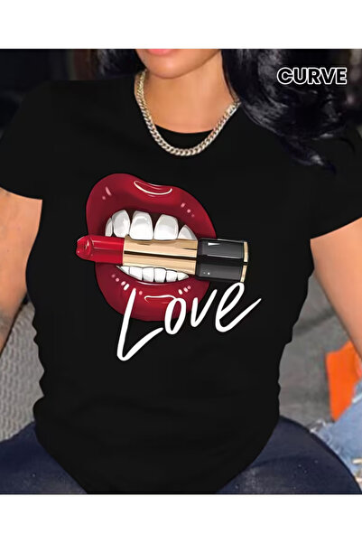 LİNA06 Vacation Style Spring/Summer Lip Graphic Print Women's Short Sleeve T-...