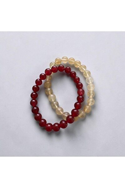 ART LİFE DOĞALTAŞ Natural Stones kırmızı KUVARS VE SİTRİN TAŞI BİLEKLIK