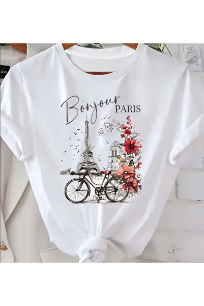 LİNA06 Stylish Women'S T-Shirt Featuring a Print of The Tower And Vintage Bic...