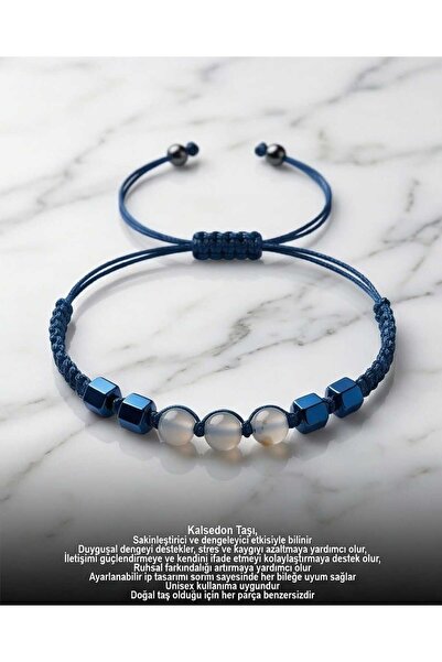 Lunexa Chalcedony Natural Stone Bracelet Unisex Adjustable Wrist Calming Ener...