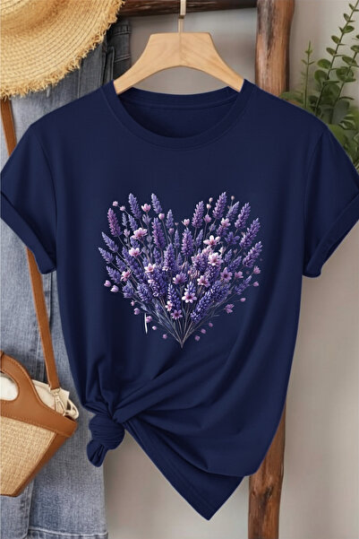l'eivor Lavender Heart Design Printed Women's Cotton T-Shirt