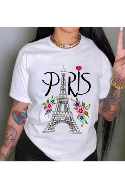 LİNA06 Patterned Print Comfortable Women'S Short-Sleeve T-Shirt