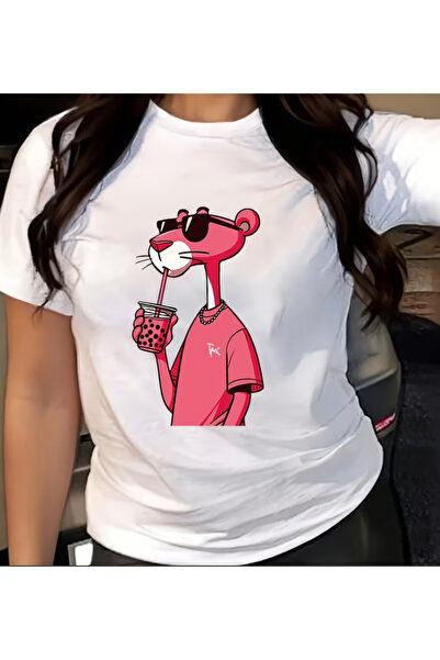 LİNA06 Women'S Cartoon Print Fashionable Sports Casual Round Neck Short Sleev...