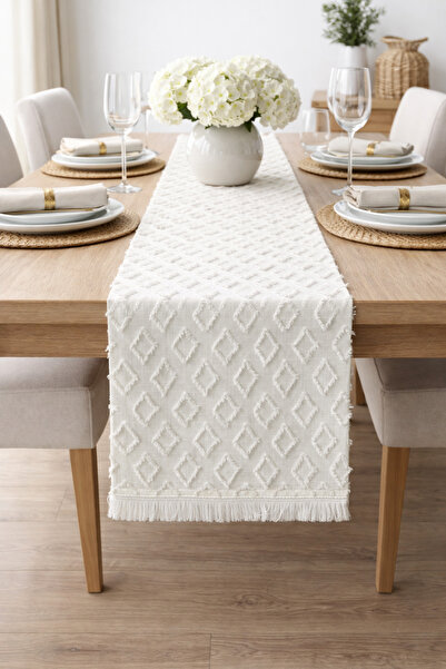 Lasviah Διακοσμητικό ράνερ με σχέδιο μπακλαβά και υφή με κρόσσια 40x140 εκ.