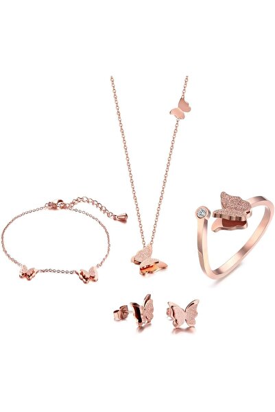 Arabest طقم مجوهرات على شكل فراشة من 4 قطع، سوار من الفولاذ المقاوم للصدأ ذو ...