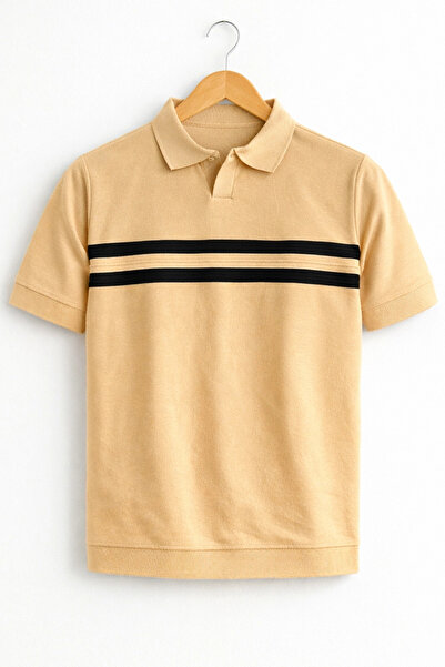 Edwox Tricou tricotat cu model cu guler deschis pentru bărbați, galben Cd176
