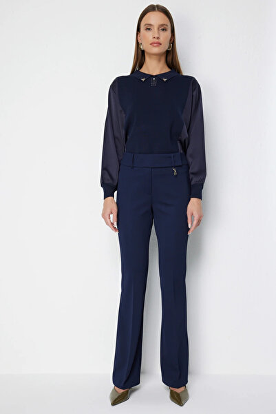 Ekol Spanish Flare Pants with Metal Accessories Navy Blue