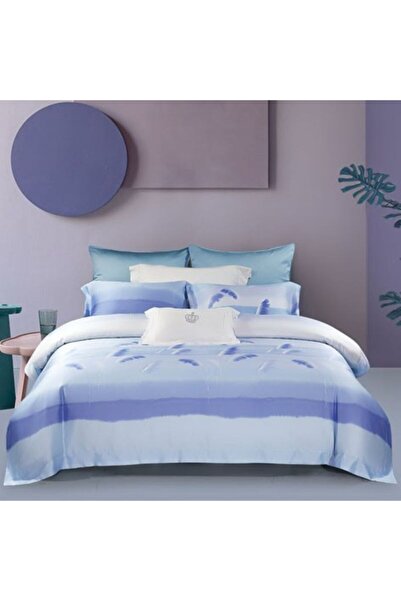 Ferrucci Frochi Light Blue Multicolor Print Duvet Set King, Double 6 Piece Set