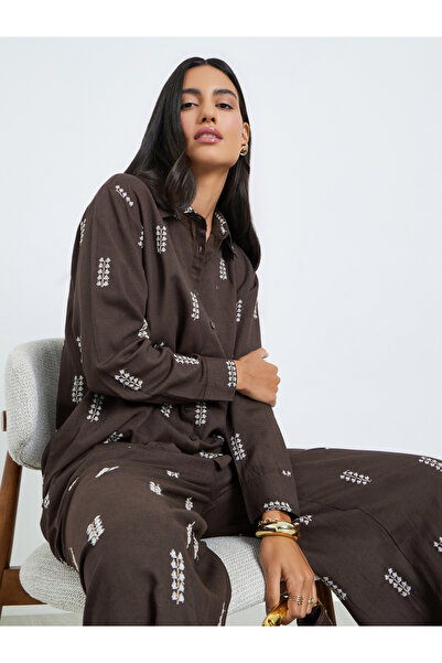 Styli Brown Embroidered Long Sleeve Shirt