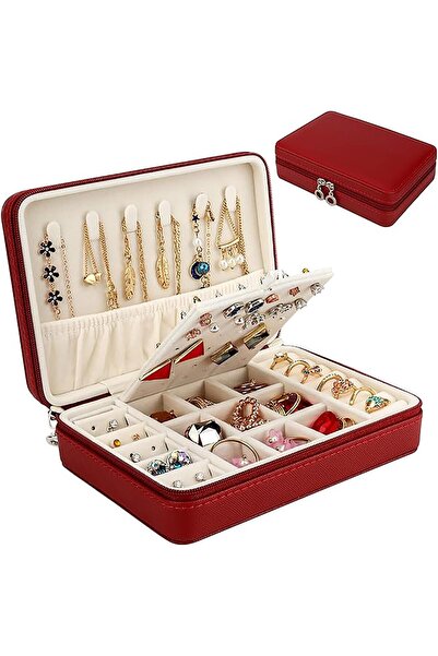 Arabest صندوق مجوهرات صغير للسفر مع سحاب، حافظة تخزين متعددة الوظائف للخواتم ...
