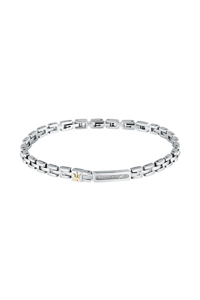 Maserati Bratara Iconic, inox argintiu, logo auriu, cristale argintii, lungim...