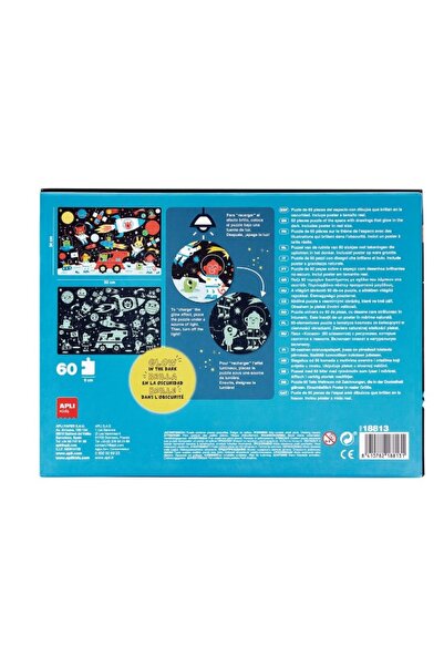 Aplı Puzzle Glow In The Dark, Apli, Tema Spatiu, 60 Piese, 52 X 34 Cm