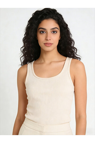 Take Two By Styli Beige Solid Scoop Neck Tank Top