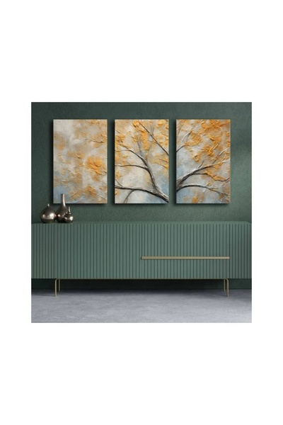 OEM Set de picturi decorative Re-Bloom, 3 piese, lemn masiv/pânză, gri/galben...