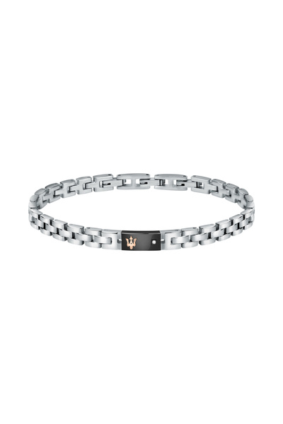 Maserati Diamonds bracelet, silver stainless steel with black, 1 diamond, len...