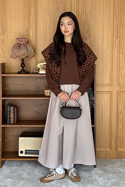 Ceylan Otantik Pastel Cream Linen Single Button Skirt