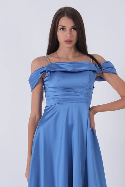 Nehire Women's Stone Strap Low Sleeve Satin Evening Dress 5010806118