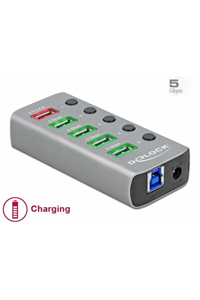 DELOCK Hub USB 3.2 Gen1 + 4 porturi + 1 port USB + cablu USB + alimentări pri...