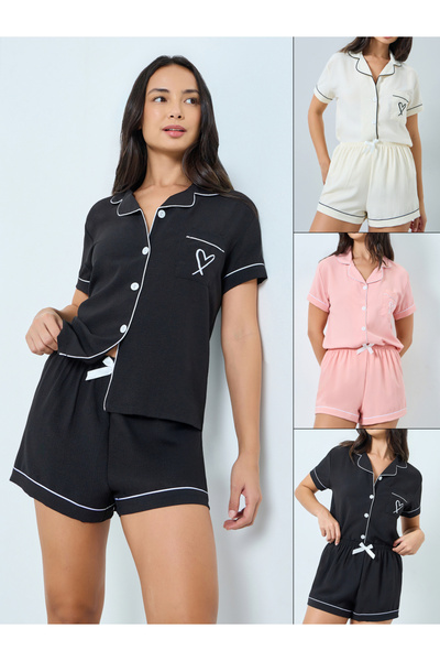 Take Two By Styli Pack of 3 - Piped Buttoned Shirt and Shorts Set