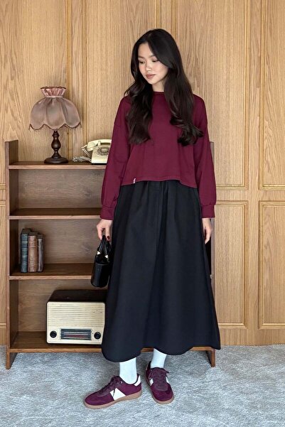 Ceylan Otantik Black Linen Single Button Skirt