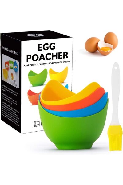 Yelajoy مجموعة من 4 أكواب سيليكون لطهي البيض مع حوامل حلقية، غير لاصقة للاستخ...