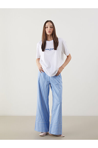 LC Waikiki Pantaloni de damă din amestec de in, cu dungi