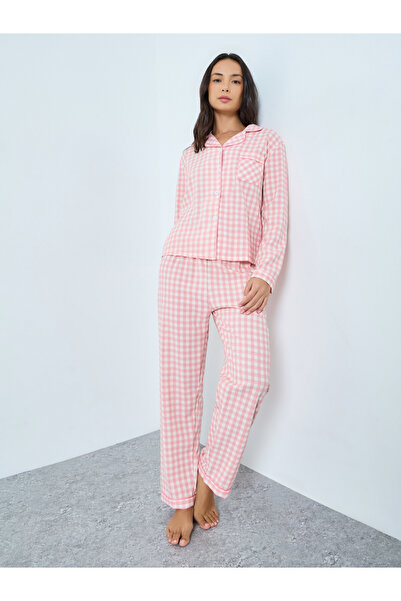 Take Two By Styli Pink Gingham Check Shirt and Pyjama Set