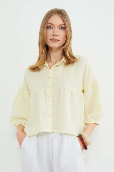 Fulla Moda Balon Sleeve Casual Muslin Fabric Shirt