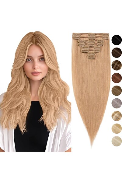 NO BRAND 8 x Extensii de păr cu clips, subțiri/groase – # 27 Blond închis - 1...
