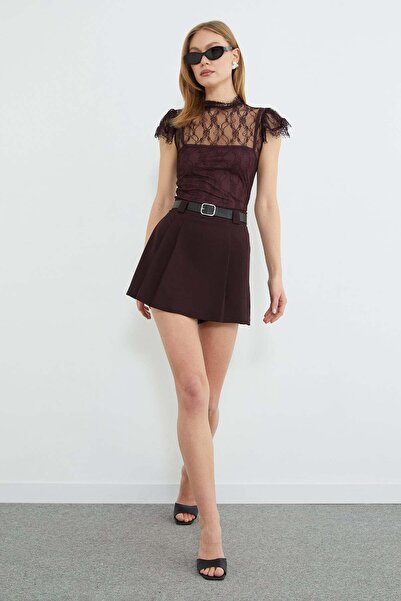 Fulla Moda Beli Belted Pleated Shorts Skirt