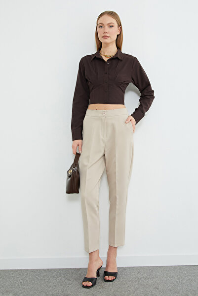 Fulla Moda Υφασμάτινο παντελόνι με ελαστικό κουμπί στη μέση