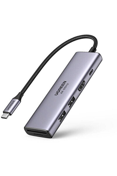 Ugreen 6 в 1 USB-C хъб с 2x USB-A, HDMI, SD/TF, 4K 60Hz, сив