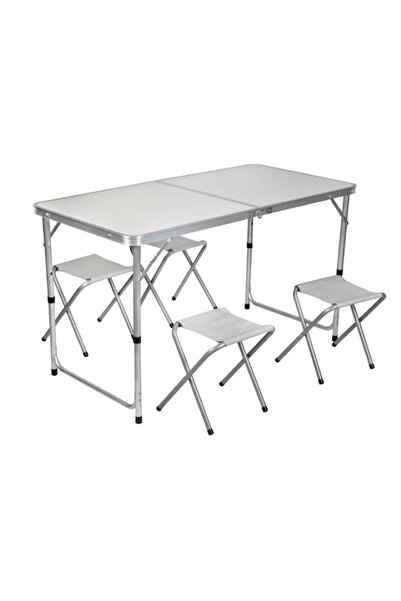 EMATTEIRO Camping Set Folding Suitcase Table 120x60x70 cm and 4 Chairs, Adjus...