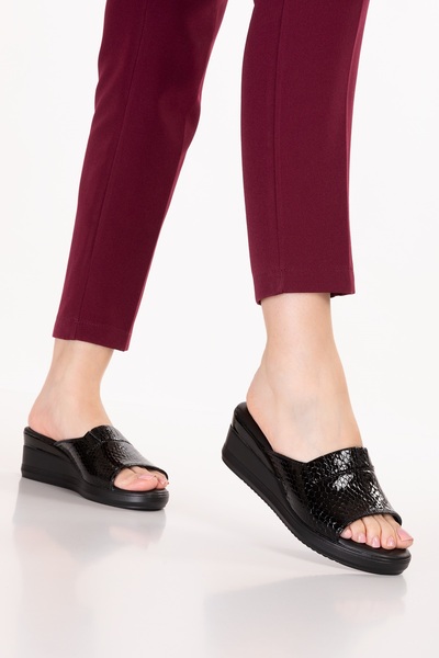 Gondol Genuine Leather House Slippers Özl.966 Black Honeycomb