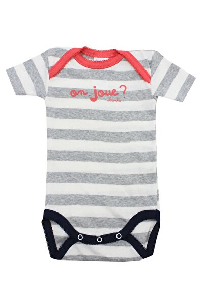 no names Short Sleeve Bodysuit, On joue, Cotton, Gray with Pink