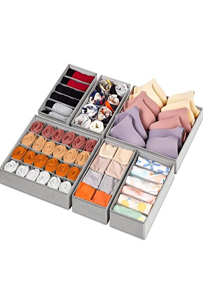 Yelajoy منظم أدراج من 6 قطع، صناديق تخزين قماشية بـ 58 خلية للملابس، لون رمادي