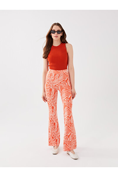 LC Waikiki Elastic Waist Patterned Spanish Leg Women's Trousers